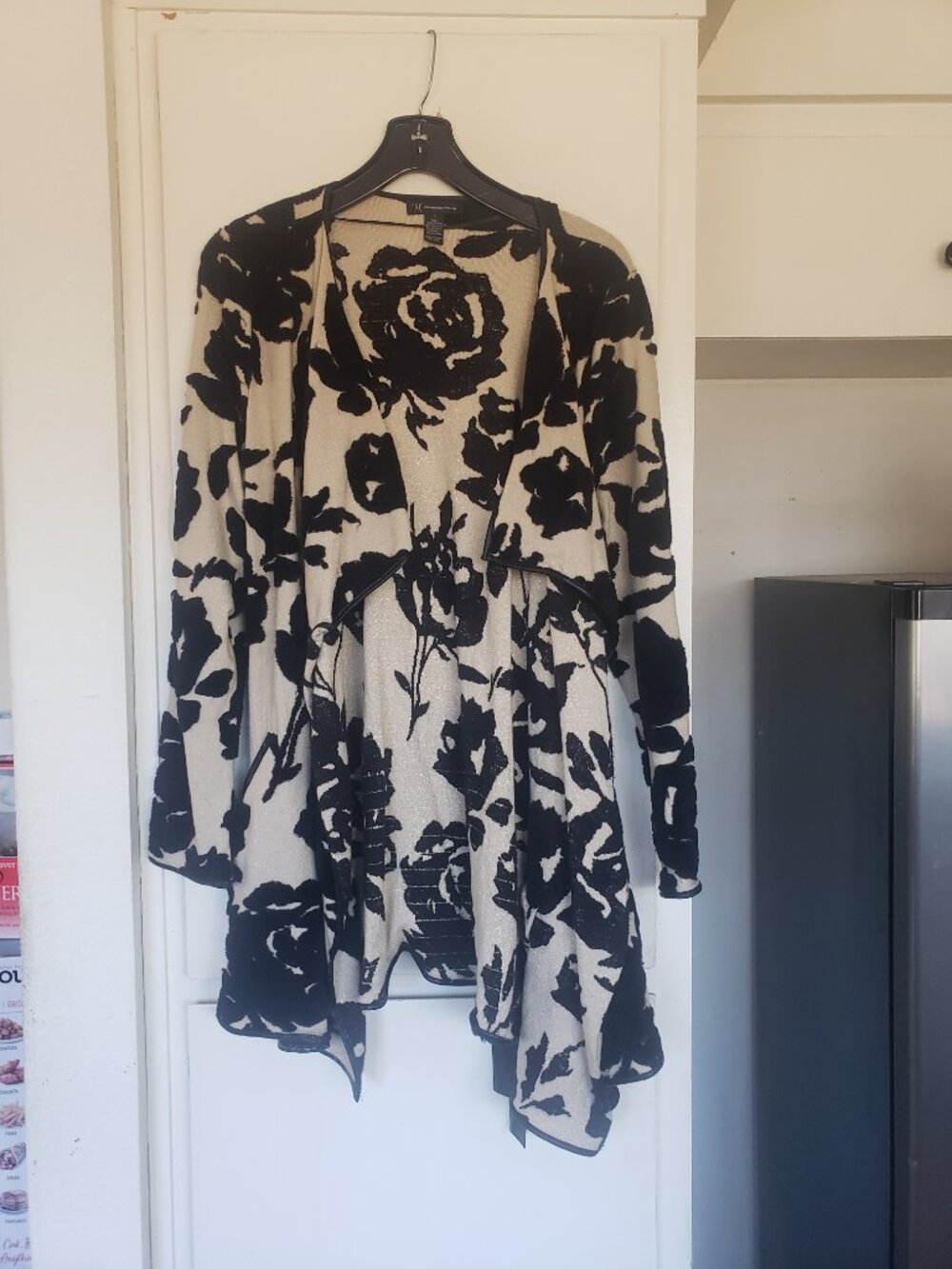 INC International Concepts Cream with Black flowers Jacket Size Large